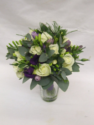 Lilac Freesia Buttonhole With Ivy And Bridal Fern