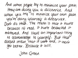 quotes pain feelings john green
