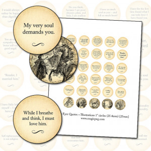 Jane Eyre Quotes and Antique Illustrations 1 inch circle digital ...