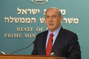 Prime Minister Benjamin Netanyahu gives a statement to the press ...