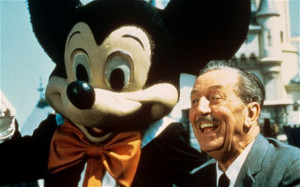 Walt Disney with Mickey Mouse at Disneyland
