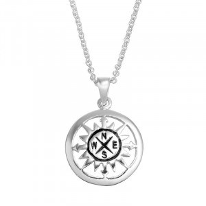 Silver-Plated Compass Pendant Necklace