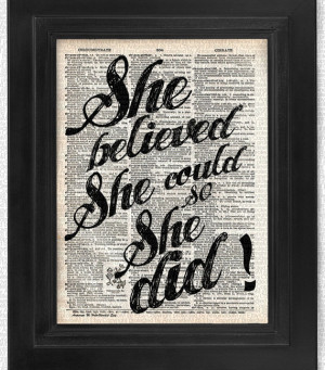 believed she could Quote, art print, dictionary Art, Book Art, wall ...