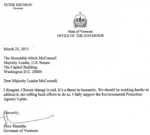 Vermont Governor Peter Shumlin's letter to Senator Mitch McConnell.