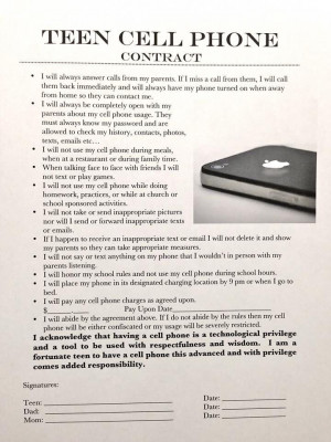 Cell phone contract for teen