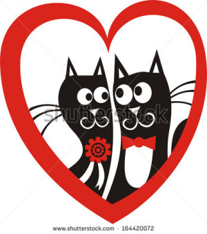 Cats love heart valentines day card vector illustration - stock vector