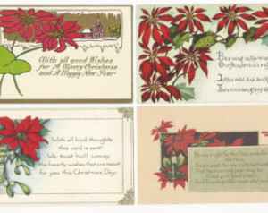 Set of 4 Vintage Christmas Poinsett ia Postcards Antique Postcards ...