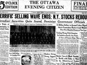 Front page of Ottawa Citizen on Oct. 30, 1929.