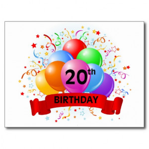 20th Birthday Banner Balloons Postcard