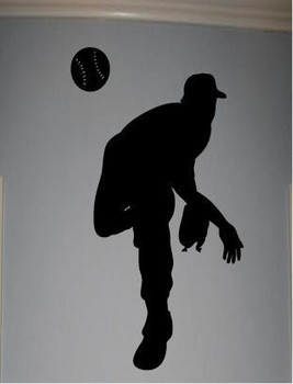 ... Quote Vinyl Baseball Pitcher Silhouette Boys Room Wall Decal Decor
