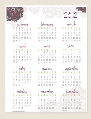 Free Printable: 2012 One Page Doodle Calendar by Creative Mama