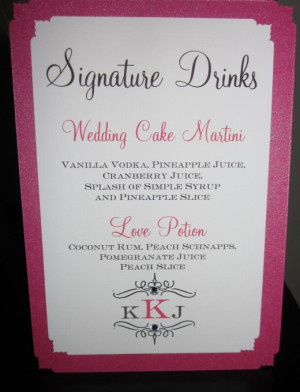 Custom Signature Drink Sign for Wedding. Name and Ingredients from ...
