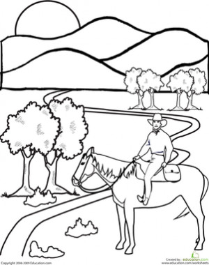 First Grade Nature People Worksheets: Color the Cowboy