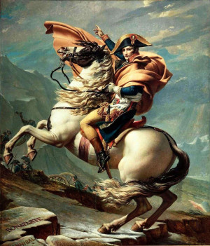 Portrait painting of a horse rearing-up at a 45-degree angle with a ...