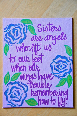 Sisters are angels... Canvas Painting 11X14 by graceelliott10, $30.00