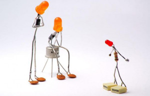 Sparebots: little figures made from LEDs, resistors, capacitors, wire ...