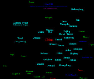 Map of China with Chinese Characters