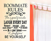 College Dorm Roommate Rules Vinyl Wall Decal with decorative scroll Le ...