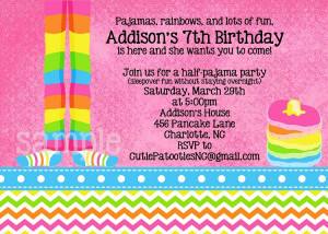 Rainbow Chevron Pajamas and Pancakes Birthday Invitations