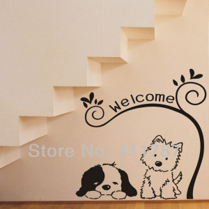 Lovely Dogs Welcome Quote Removeable Wall Stickers Home Decor Free ...
