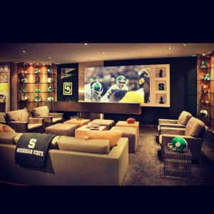 Love the Michigan State theme for a finished basement! Michigan State