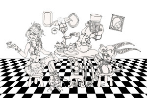 Alice In Wonderland Steampunk Drawing Steampunk tea party lines by