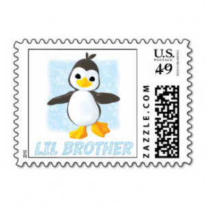 Happy Penguin Little Brother Postage Stamps