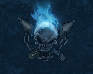 Download Artistic Skulls wallpaper, 'blue flames skull'.