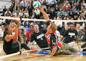 Prince Harry and Misty May-Treanor play sitting volleyball at a visit ...