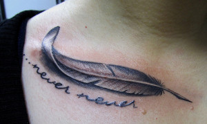Feather And Script Tattoo