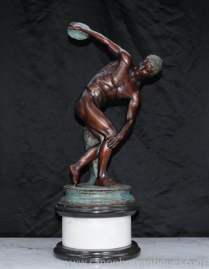 Photo of Italian Bronze Discus Thrower Statue Roman Athlete Classical