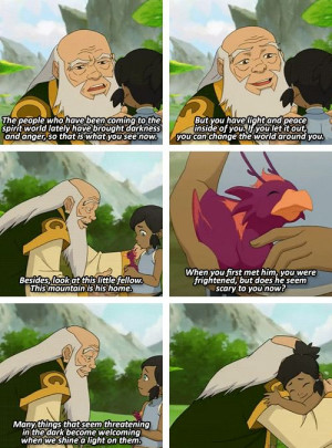 Iroh and Korra.... favorite quote about light and peace! :)