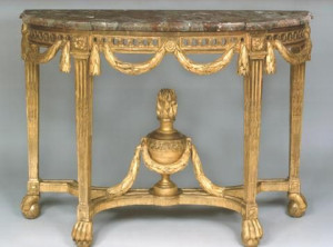FINE AND RARE LOUIS XVI GILTWOOD CONSOLE TABLE. Label of the ...