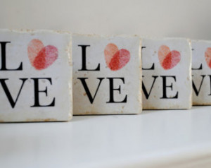 Valentines Day Love coasters finger print heart pattern set of 4 ...