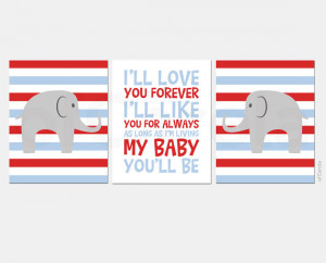 ... Love You Forever Baby Text Quote - Sky Blue Red Gray White - 8x10 inch