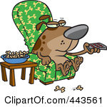 Art Illustration Cartoon Dog Munching Bones And Watching
