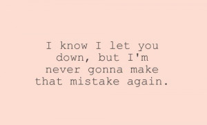 know i let you down, but i'm never gonna make that mistake again.