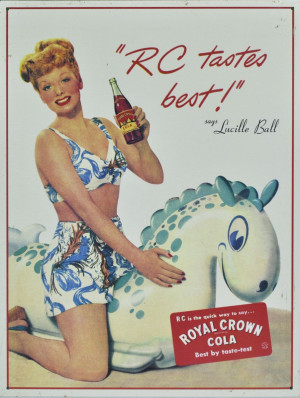 Lucille Ball in Bathing Suit RC Cola Tin Sign