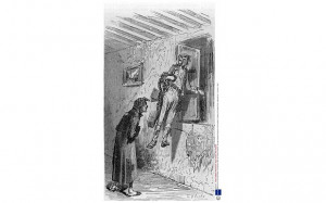 Scrooge follws one of the ghosts to the window', in a drawing by ...