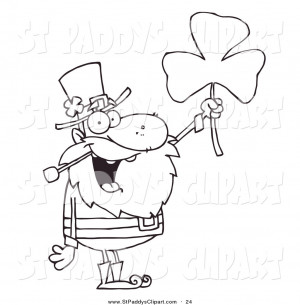 ... Clip Art of a Coloring Page of a Male Leprechaun Holding up a
