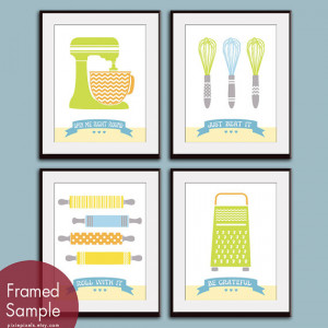 Cute Kitchen Quotes (Pattern Kitchen Prep Utensils) Set of 4 - Art ...