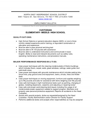 Custodian Resume Template Pdf picture