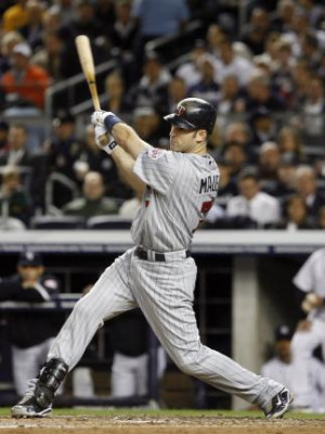 Minnesota Twins Joe Mauer hits a double in the third inning against ...