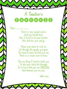 teacher's farewell poem. Great for the end of year!
