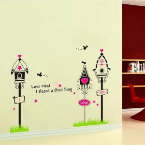 60cmx90cm Cartoon Quote Love Nest Bird Sing DIY Wall Art Stickers ...
