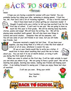 Summer Welcome Letter - This letter can be sent late in the summer to ...