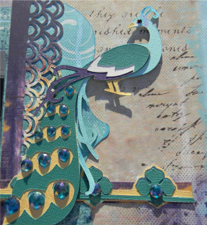Art Nouveau peacock layout with Quick Quotes paper