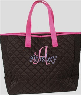 Monogrammed Tote Bag - Black Quilted Tote Bag