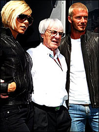 David and Victoria Beckham with Bernie Ecclestone