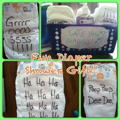 Great Baby Shower Gift Idea! Write funny sayings on the diapers with a ...